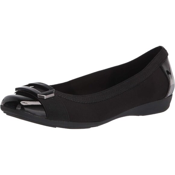 Anne Klein Flat Shoes Women Black Leather  Uplift Ballet Flat Comfortable Shoes - Picture 1 of 4